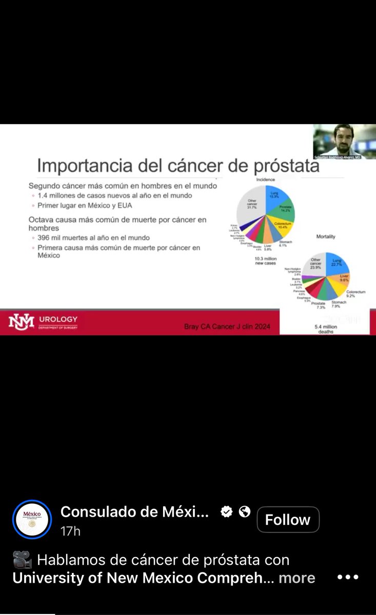 Thanks to the Mexican Consulate for the opportunity of this Live session for my countrymen to clarify questions I often hear about prostate cancer, both inside and outside of clinics, in a language they can understand. 

facebook.com/share/v/1JQQdK…