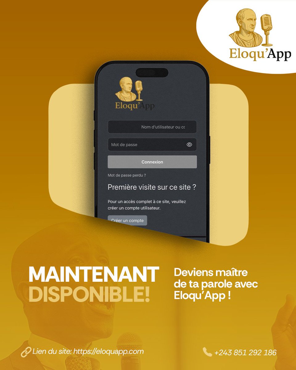 Christian_Mugis's tweet photo. ELOQUAPP EST ENFIN DISPONIBLE

La première application web dédiée à l'art de la parole est enfin en ligne. Notre mission ? Démocratiser l'éloquence et vous donner les clés pour convaincre, captiver et persuader.

Fini les formations théoriques interminables. Avec Eloqu'App, vous passez à l'action :
🔹 Structure claire : Avancez niveau par niveau (Niveau 1 à 5$).
🔹 Pratique : Exercices de diction, techniques de rhétorique et gestion du trac.
🔹 Certification : Prouvez votre valeur avec un certificat de réussite final.

Comment ça marche ? C'est simple :
1️⃣ Créez votre compte sur le site.
2️⃣ Choisissez votre niveau.
3️⃣ Devenez maître de votre parole.
Rejoignez les premiers utilisateurs qui ont décidé d'investir sur eux-mêmes.

Inscrivez-vous dès maintenant via le lien ci-dessous ! 👇
🔗 https://t.co/ZCJdnG9CmG

#Lancement #Startup #Innovation #Formation #ArtOratoire #Communication #EloquApp

@chauffeur243 @EloquApp @official_fdsf @leParrainRDC @emongo_browns @GraceKutino @MinistereCC @EloquentiaFr @AleshOfficiel @Katsuva_R @MuadiLaeticia @PatrickMuyaya @alkitenge @LMunzemba @l_jimanel @KimKimuntu @rkitsita @petertiani007 @alainmwamba