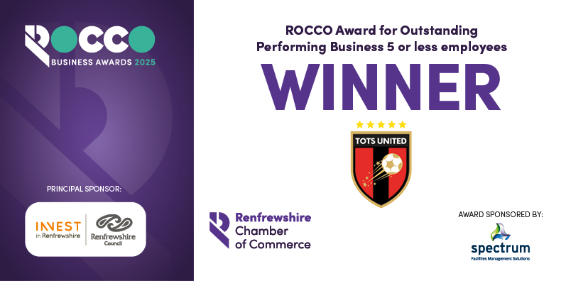 'Back of the net' for Tots United Limited who pick up the ROCCO Award for Outstanding Performing Business with 5 or fewer employees ⚽🏆

Big thanks to <a href="/Spectrum_SS/">Spectrum</a>   for supporting this #2025ROCCO category.