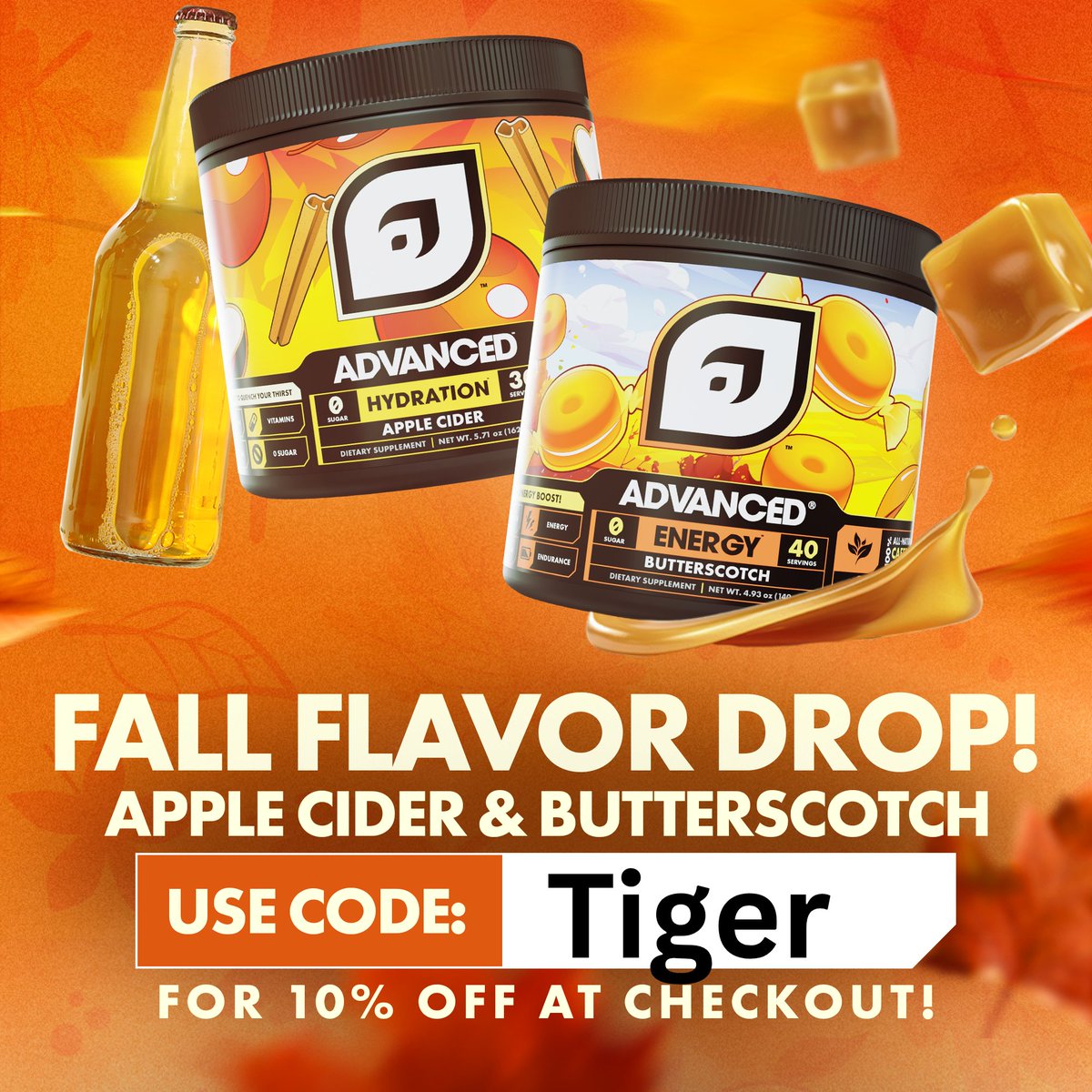 I've ordered the Apple Cider hydration for myself! Pick up these flavors for the fall! Don't forget to get your discount using code Tiger advanced.gg/pages/fall-fla…