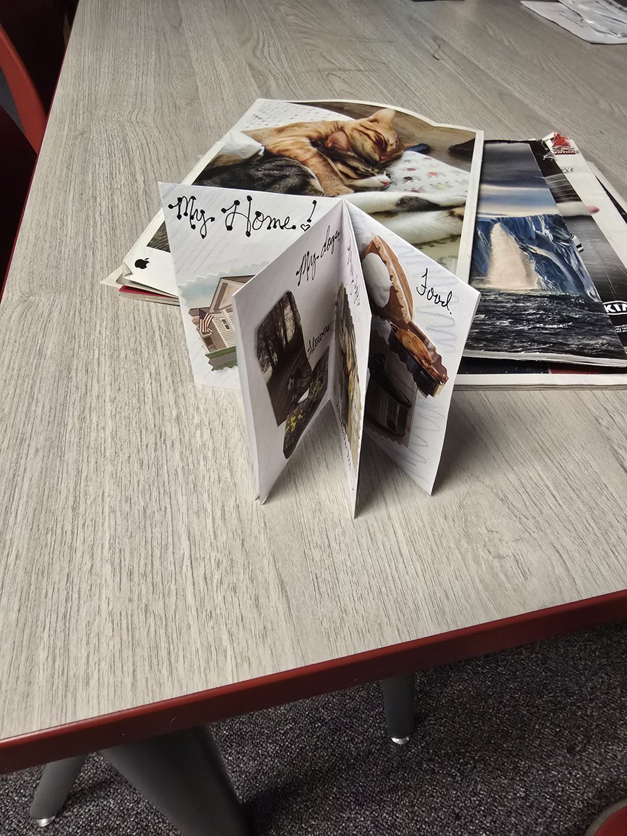 Making "Zines" in the library today... (little Magazines.)  Topic = Gratitude.  We figured out how to fold our paper into little booklets... no tape, glue or staples!  #WeAreJCPS #meyzeekreads #JCPSlibraries