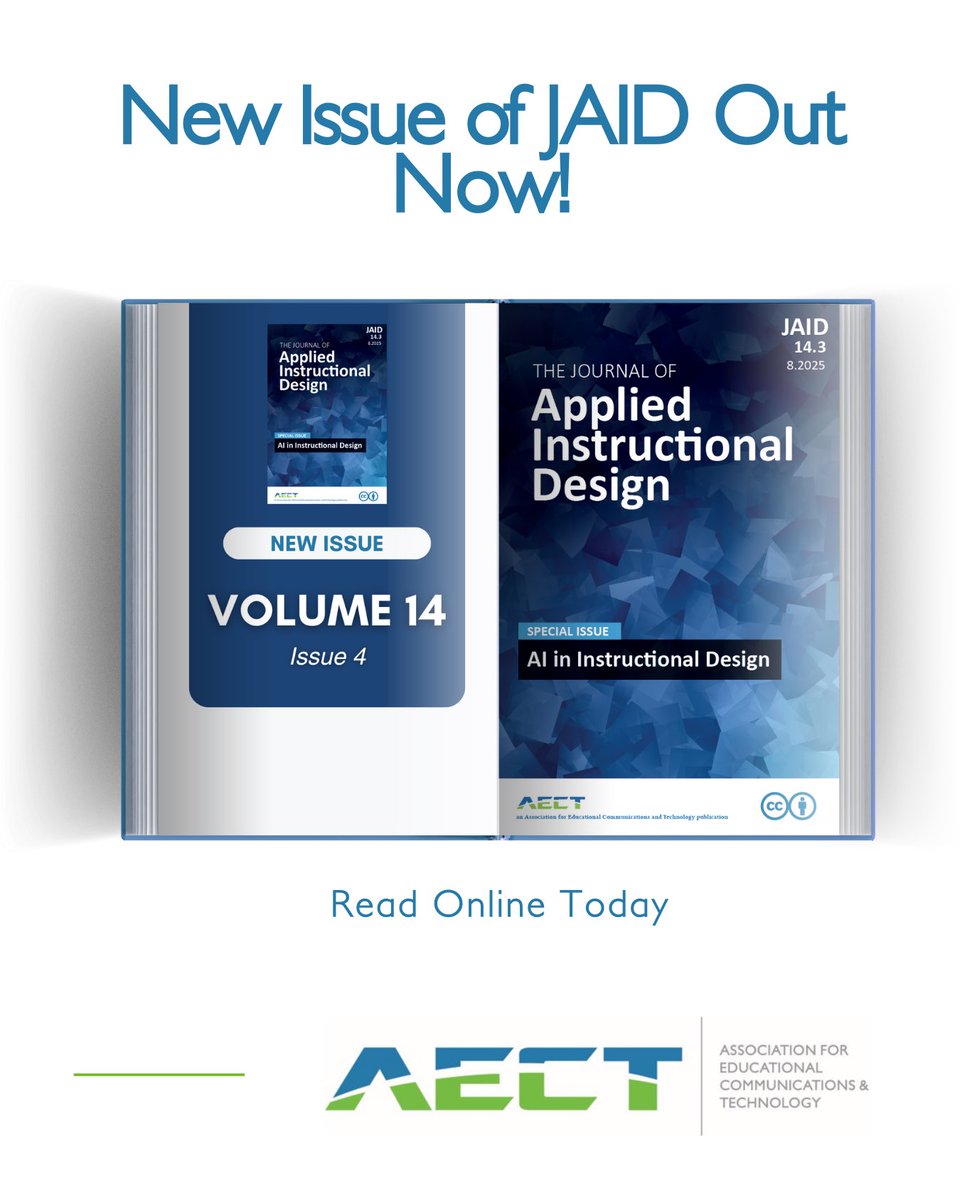 AECT's tweet image. 🚀 New Issue Alert! Dive into the latest edition of the Journal of Applied Instructional Design (JAID)—where research meets real-world practice.

Explore the fresh scholarship now: jaid.edtechbooks.org/jaid_14_4

#InstructionalDesign #EdTechResearch #JAID #AECT