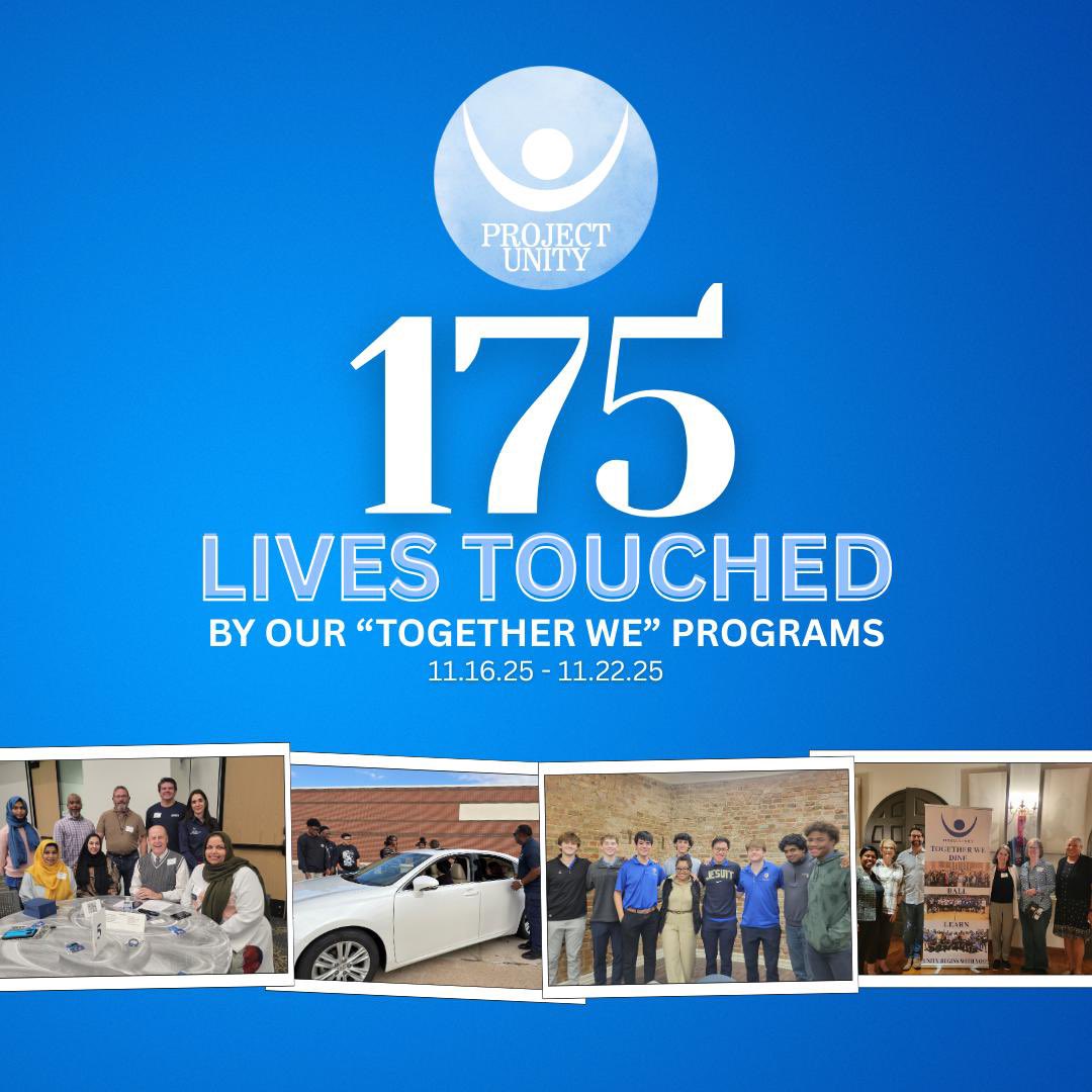 ProjectUnityNTX's tweet image. This week, our ‘Together We’ programs transformed 175 lives, showcasing the strength of unity. Join us at projectunity.net to make a difference 💙

#projectunity #togetherwedine
