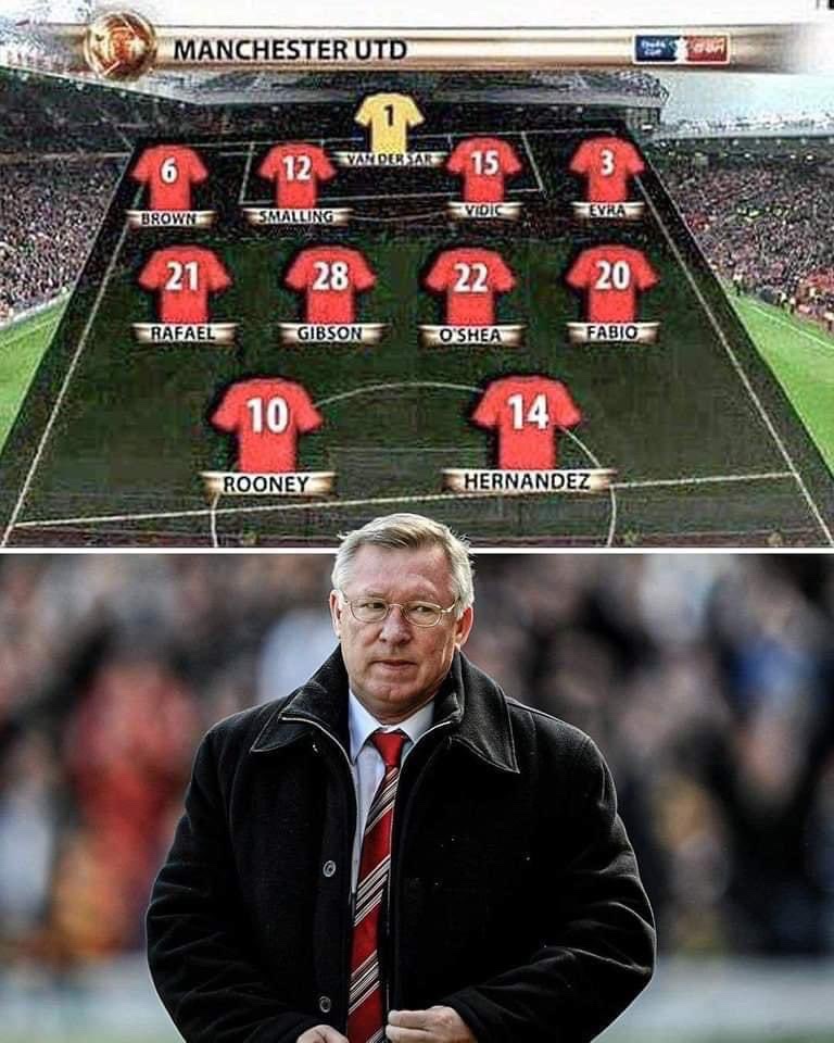 UtdForever7's tweet image. 🚨Never forget when Sir Alex Ferguson fielded a team with 7 defenders against Arsenal and won 2-0 🤯

GOAT 🐐 ⚔️ #MUFC