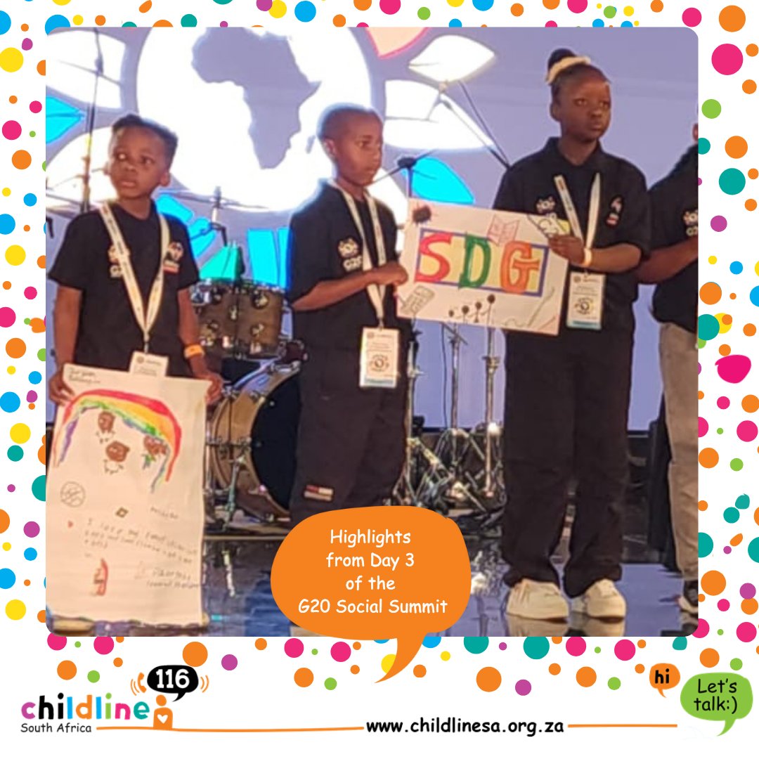 ChildlineSA's tweet image. As the week draws to a close, our children have given us something to think about. At the #G20SocialSummit, President Ramaphosa heard their declarations on mental health, poverty, online safety &amp;amp; GBV. Long after the Summit ends, may their voices continue to protect children.