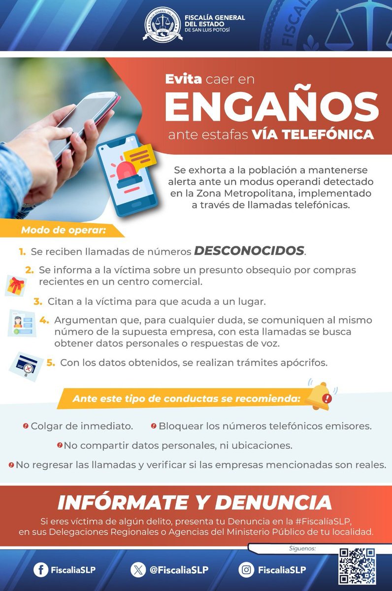 FiscaliaSLP's tweet image. #FGESLP | Fiscalía Potosina advierte sobre fraudes por premios falsos.

Más información: tinyurl.com/26uyvflr