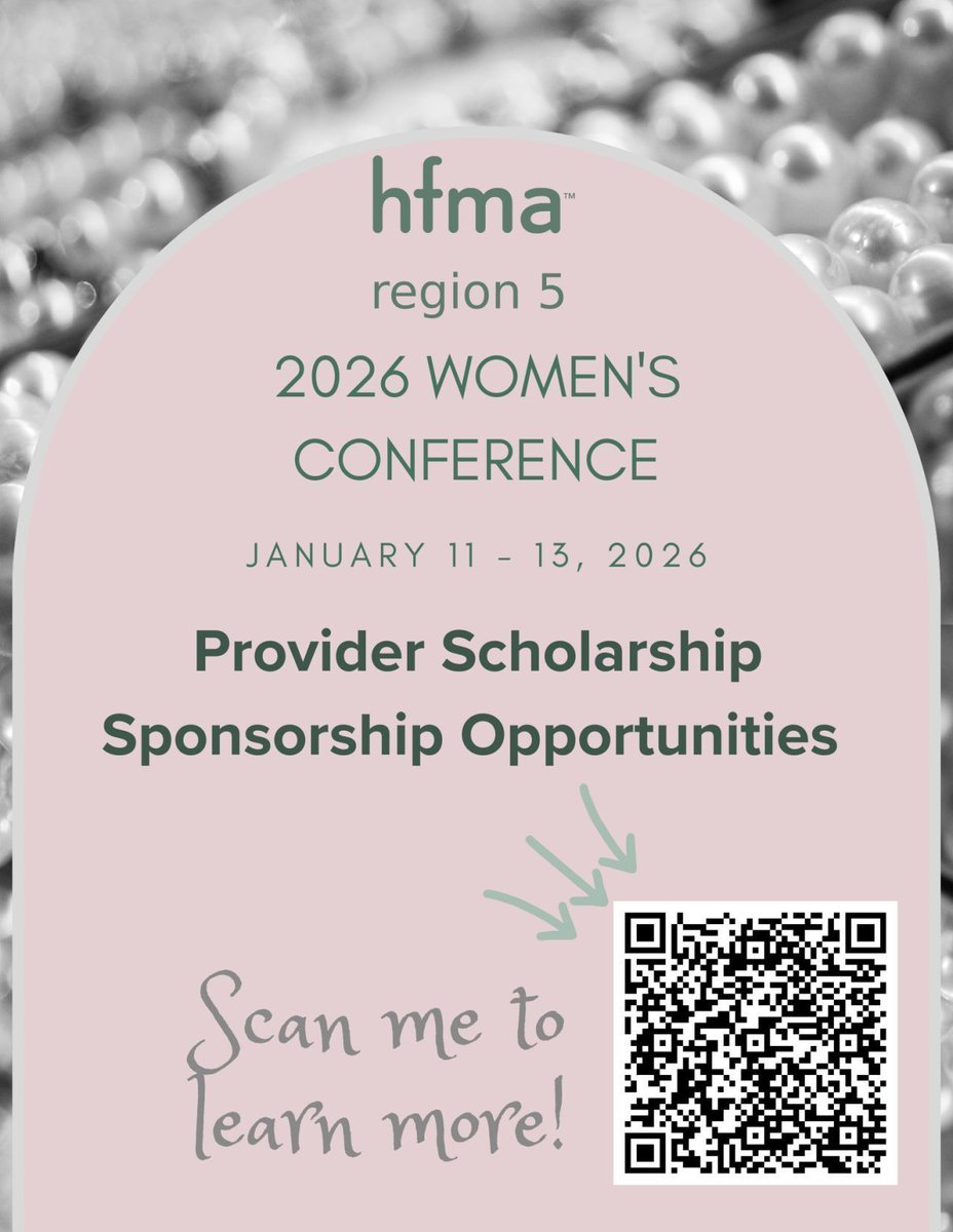 The HFMA Region 5 Women’s Conference is offering Provider Scholarship Sponsorships for just $500 — an affordable way to make a meaningful impact and gain valuable visibility!

👉 Learn more or secure your sponsorship today: web.cvent.com/event/fc3cd25a…