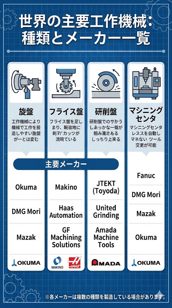 tsunezo_works's tweet image. 流行りに乗っかって🍌
3 Proの方が日本語書けてるけどまだ怪しい

「工作機械の種類とそれを製造する主要メーカーについてまとめたポスター画像を生成して」
←2.5 Flash  3 Pro→