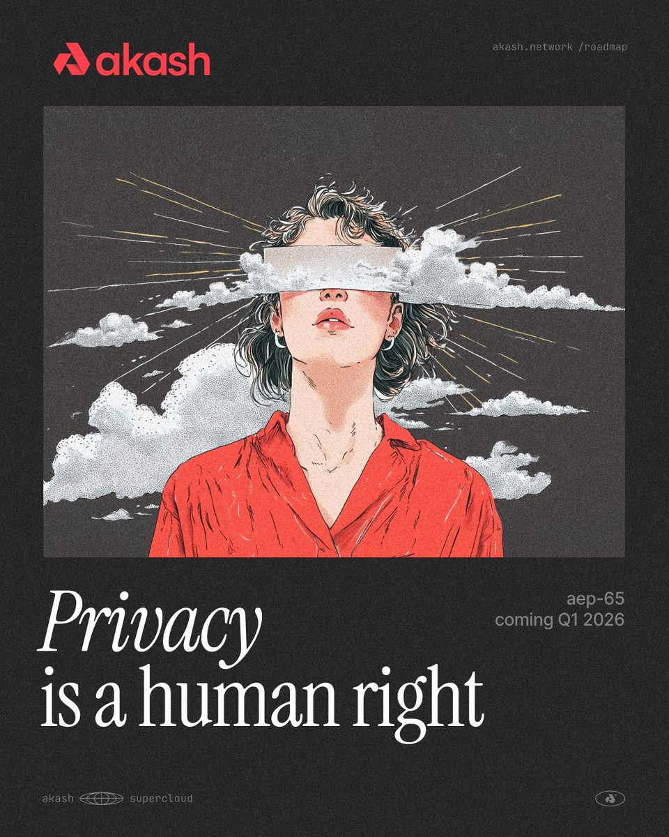 akashnet's tweet image. Privacy is a human right. Compute is a fundamental human need, a public utility that should flow as freely as the water we drink or the air we breathe.

Akash is bringing privacy-preserving compute for the first time to the premium decentralized cloud network in the first quarter…