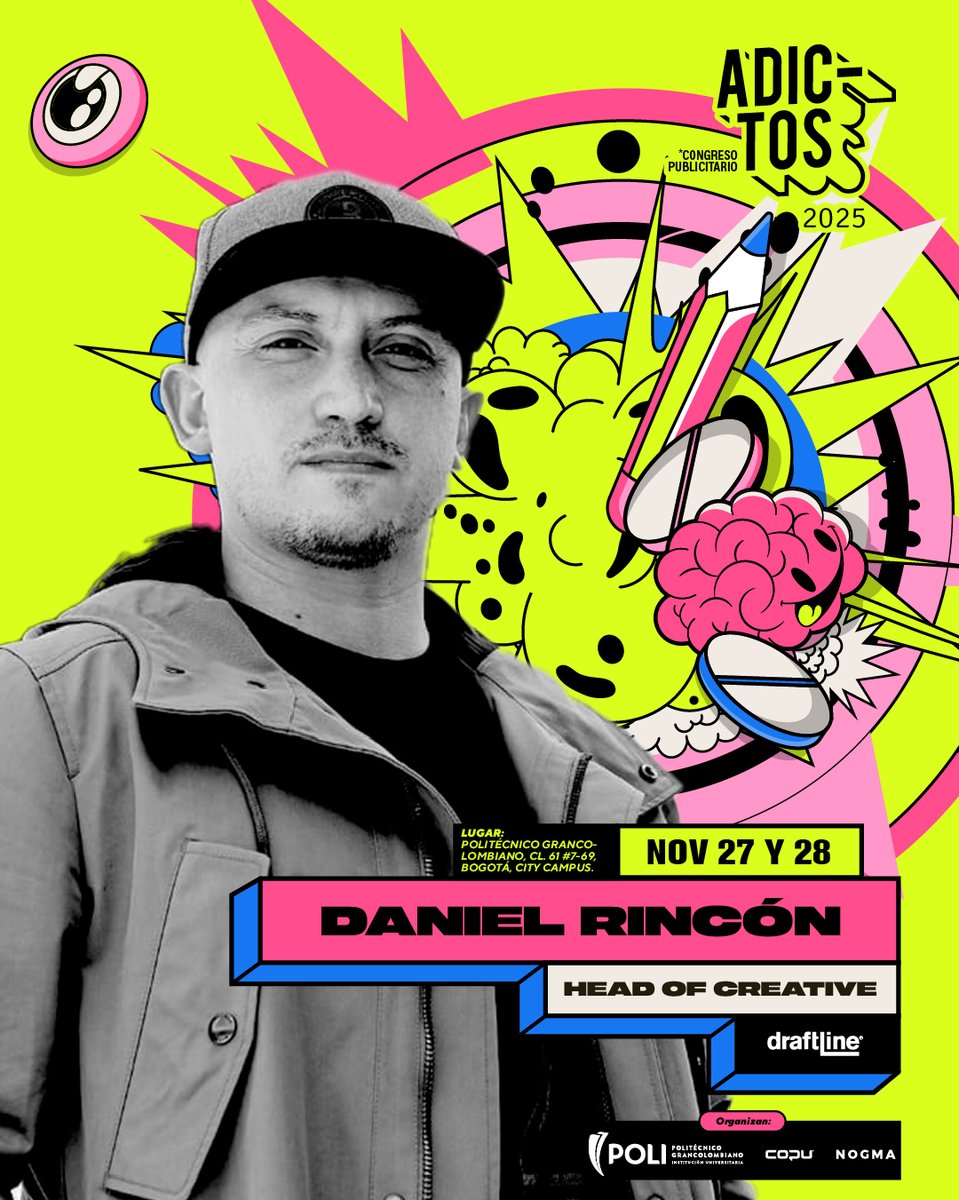 copu___'s tweet image. #SobredosisDeIdeas 😵‍💫💫 | Démosle la bienvenida a Daniel Rincón, Head of Creative de draftLine. Él se unirá a esta 9ª edición de Congreso Adictos. 🤓☝️ Daniel se une a Creative Spotlight (Escenario 1). 🫵
congresoadictos.copu.media