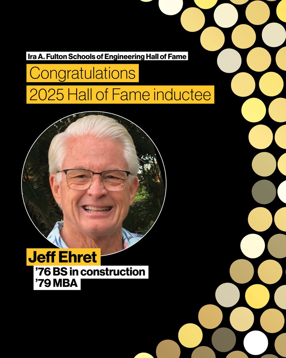 <a href="/SSEBEatASU/">SSEBE@ASU</a> celebrates #ASUAlumni Jeff Ehret, co-founder of <a href="/PentaBG/">The PENTA Building Group</a>, whose leadership, innovation and impact earned him a place in the 2025 <a href="/ASUEngineering/">ASU Ira A. Fulton Schools of Engineering</a> Hall of Fame. ow.ly/tLB350Xw644 🎉 #Construction #FultonSchools #HallOfFame