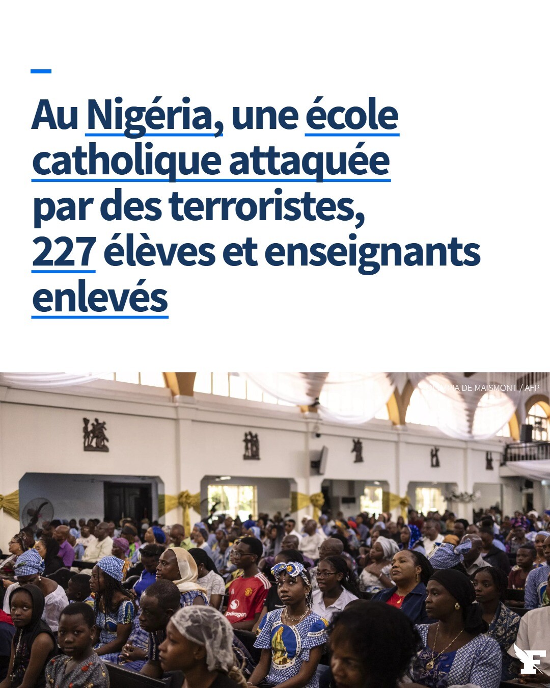 «D’après nos informations, 215 élèves et étudiantes, et 12 enseignants, ont été enlevés par les terroristes», estime l’Association des chrétiens du Nigeria ce vendredi.→