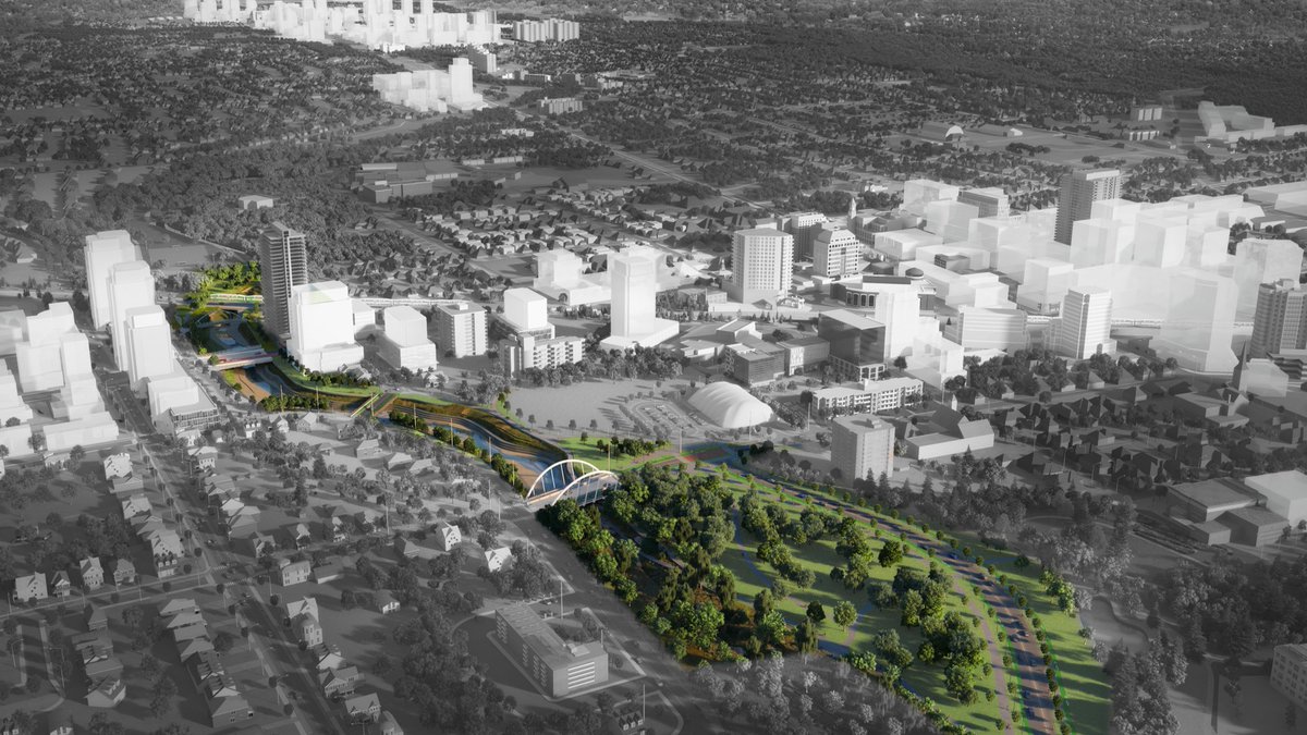 CityBrampton's tweet photo. Today marks a historic day for Brampton as we celebrate the construction kick-off of the first phase of Riverwalk – the Downtown Brampton Flood Protection Project! 

Riverwalk will protect our downtown from future flooding while unlocking transformative opportunities for housing, business growth and community development. 

This generational city-building project is made possible through strong collaboration with the Government of Canada, the Province of Ontario, @trca_hq and the City of Brampton. 

Together, we’re advancing sustainable development and climate resilience for our future while building vibrant public spaces where our community can live, work and play! 

Read the news release 🔗: https://t.co/lk9kVvUC8m