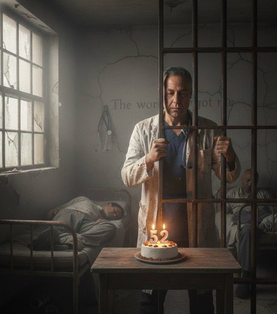 Timesofgaza's tweet image. My father, Dr. Hussam Abu Safiya, treated patients at Kamal Adwan Hospital last year. Today, on his birthday, he is held by the military occupation. It has been 329 days since he was taken. How much longer will we be without him?