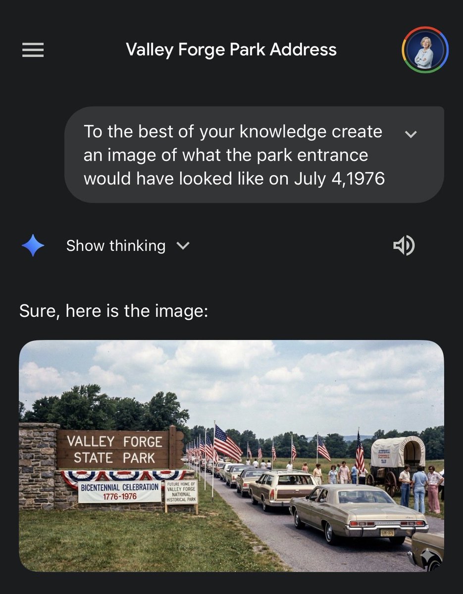 Everything about this Nano Banana image is crazy accurate - the signs, clothes, cars….just needs dozens more Conestoga wagons.