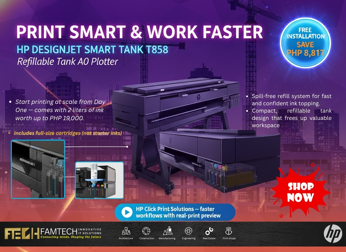 FAMTECH_INNOV's tweet image. Flooded with value, not controversy.

The HP T858 Smart Tank Plotter delivers full-size inks, ultra-low cost per page, fast draft speeds, sharp line accuracy, and smooth batch printing — perfect for heavy AEC workflows.

👉 Shop Now
#HPPlotter #FAMTECH #AECIndustry