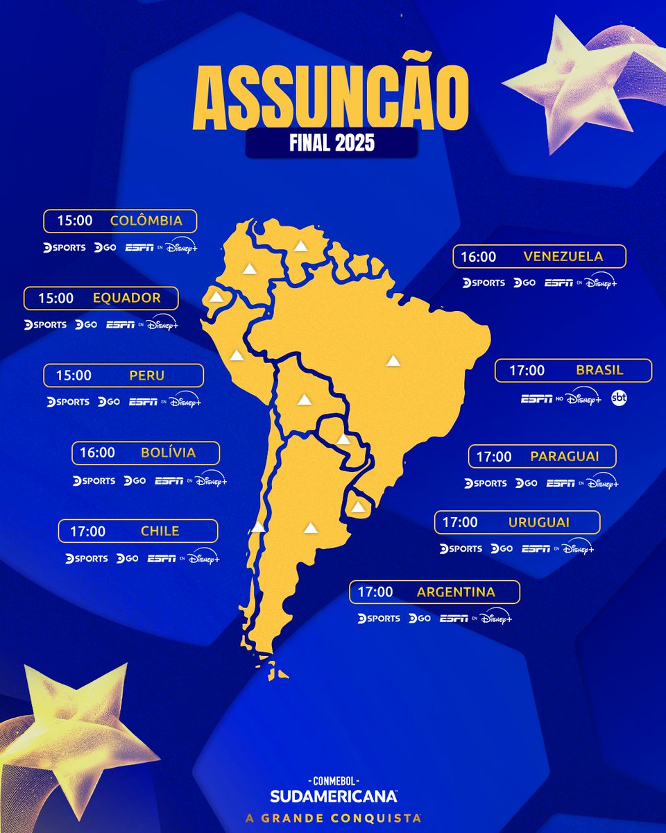 🌎🏆📺 Horários locais e onde ver a Final da CONMEBOL #Sudamericana 2025 pela América do Sul! 

#GrandeConquista       #Lanus #Galo