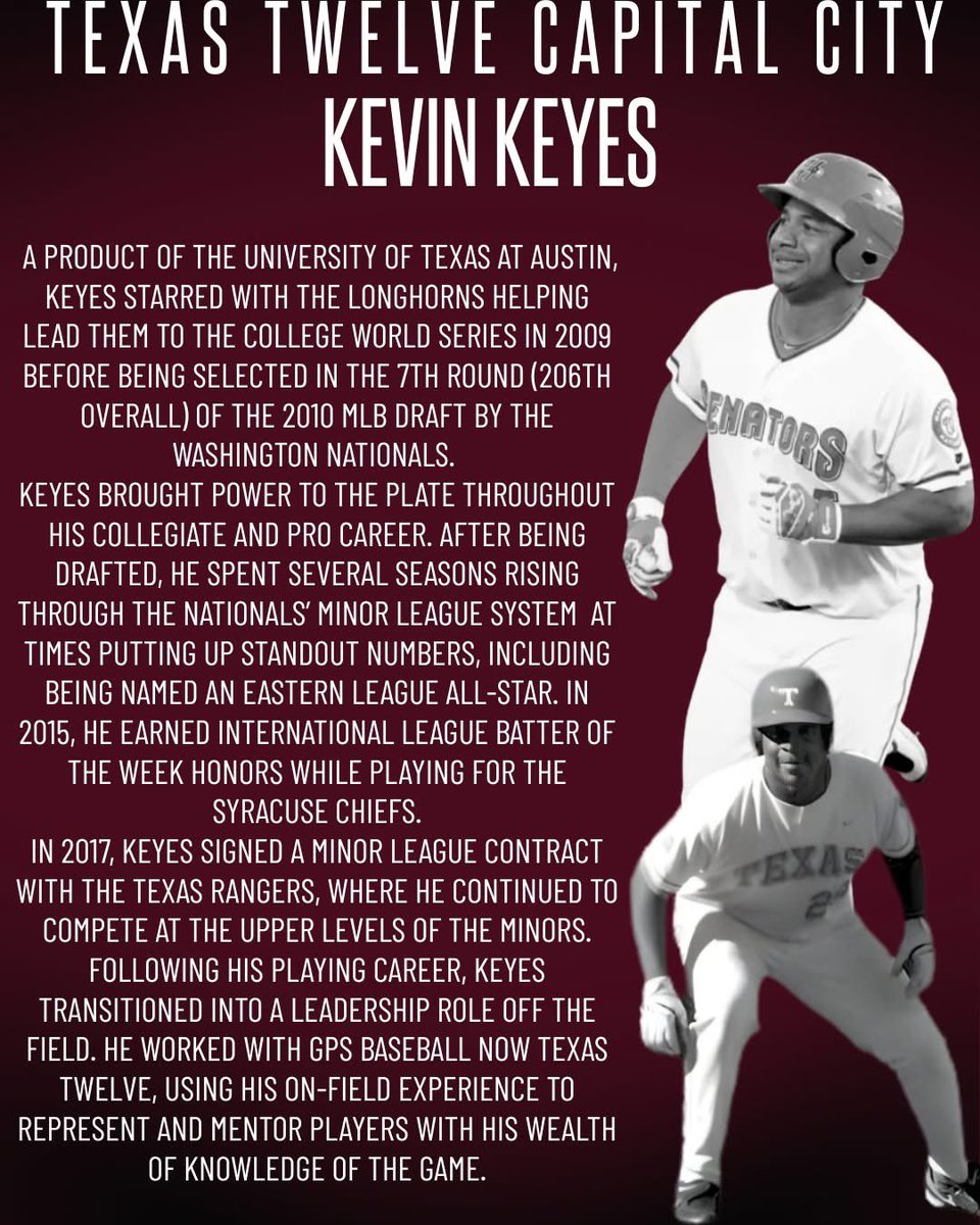 GPSTEXASBASEBA1's tweet image. 💥Coaches Spotlight!💥
@KevinJKeyes local Longhorn legend! Played several years of pro ball. Currently an MLB agent. He brings a wealth of knowledge &amp;amp; network as he advocates for @TwelveBaseball young men! Appreciate you KK!