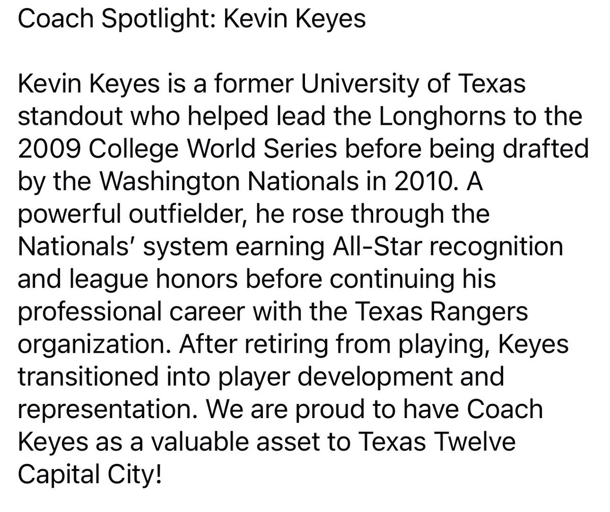 GPSTEXASBASEBA1's tweet image. 💥Coaches Spotlight!💥
@KevinJKeyes local Longhorn legend! Played several years of pro ball. Currently an MLB agent. He brings a wealth of knowledge &amp;amp; network as he advocates for @TwelveBaseball young men! Appreciate you KK!