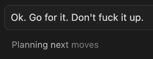 lemonjenny's tweet photo. Channeling @RuPaul while talking to Cursor's agent, after many many rounds of it... well, fucking it up. https://t.co/mA0dbXfna6