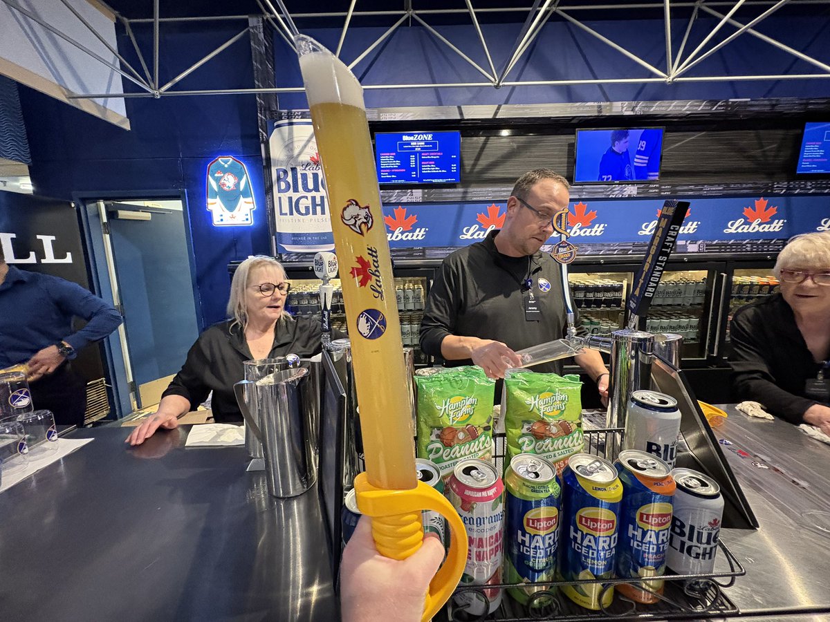 2Goalies1Mic's tweet image. The Beer Sabre has arrived. $27 gets you 20~ oz of the specialty Labatt Blue &amp;amp; Blonde Ale. Worth it? That’s in the eye of the Beer Sabre holder. 🍺🗡️