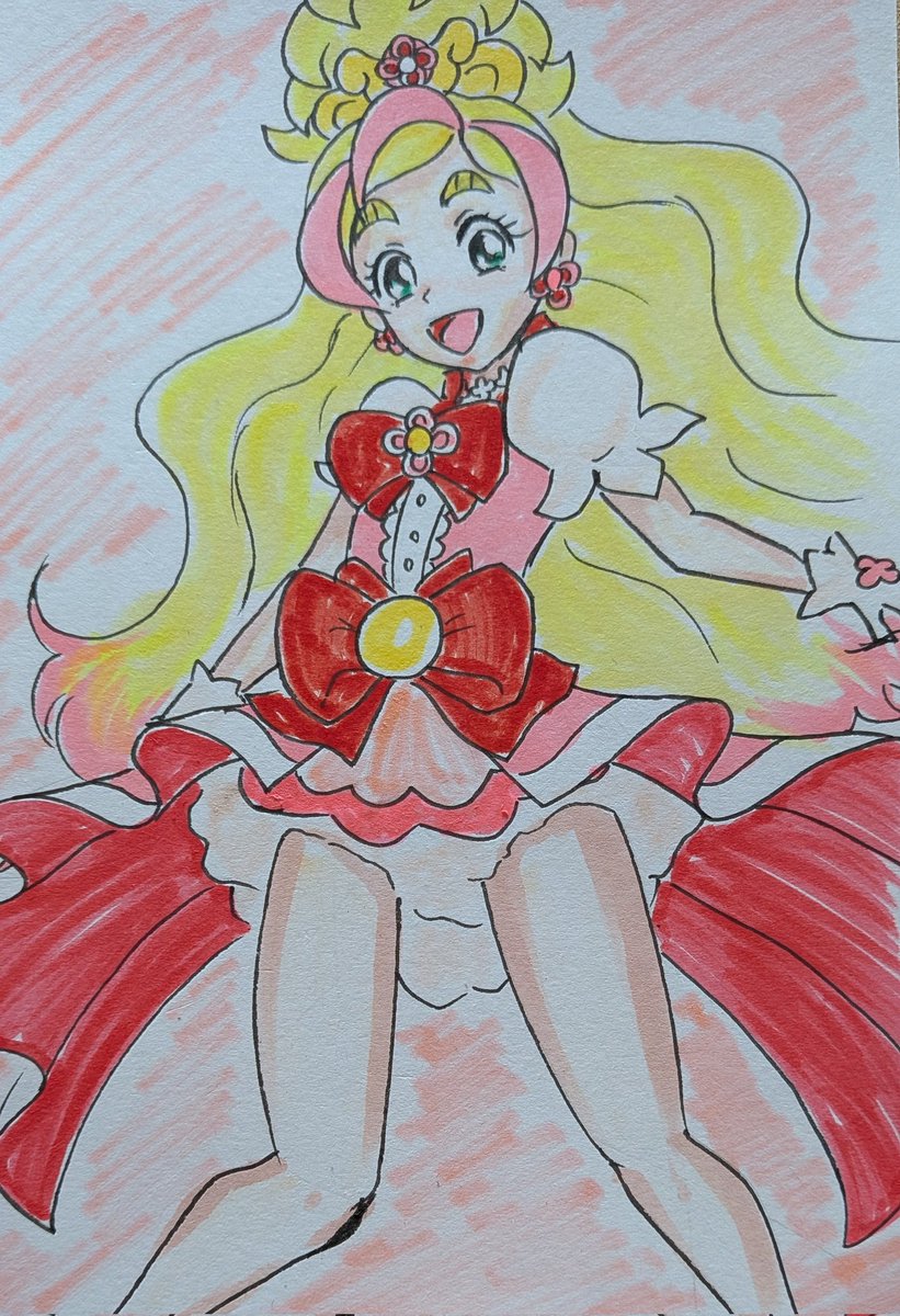 春野はるか 「#プリキュア版深夜の真剣お絵描き60分一本勝負 時間外参加、お題「主役キュア」 」|沖庵のイラスト