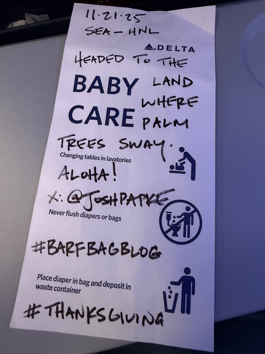 joshpapke's tweet image. DL0419:
SEA ➡️ HNL

#flySEA | @flySEA
@Delta | #DeltaProud | #DeltaBravo
@CruiseNorwegian | #PrideOfAmerica
#Aloha | #Mahalo | #Thanksgiving2025

#BarfBagBlog: