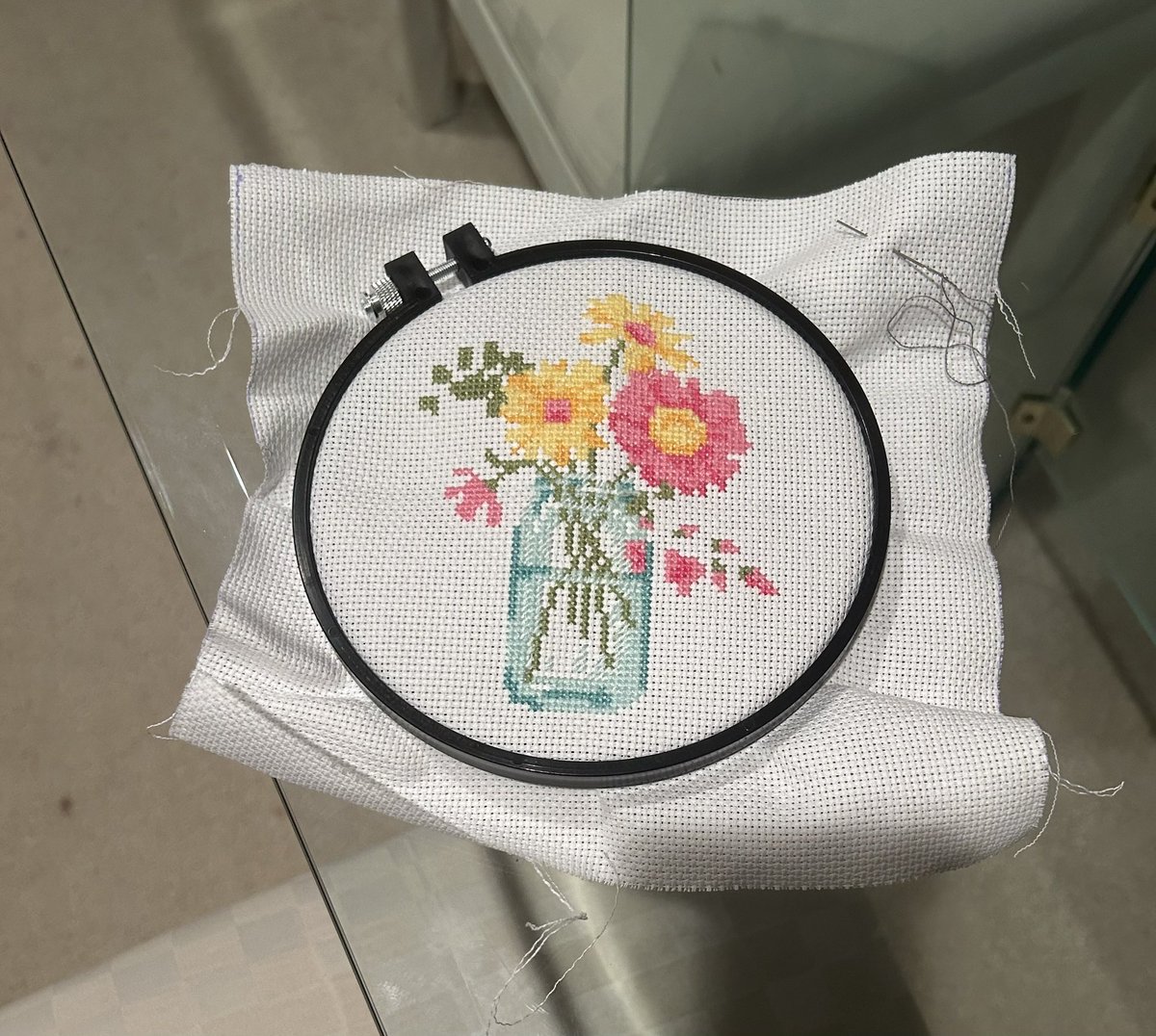 Almost done. Need to outline 🧵 🪡 I forgot how much I enjoyed cross stitching
