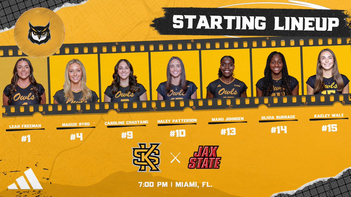 🏐 TONIGHT'S STARTING LINEUP ‼️

🆚 JAX STATE

⏰ | 7:30 pm
📍 | Miami
🖥️ | ESPN+ tinyurl.com/mprrkdsj
📊 | tinyurl.com/2b3s7dsj

#HootyHoo 🦉🏐