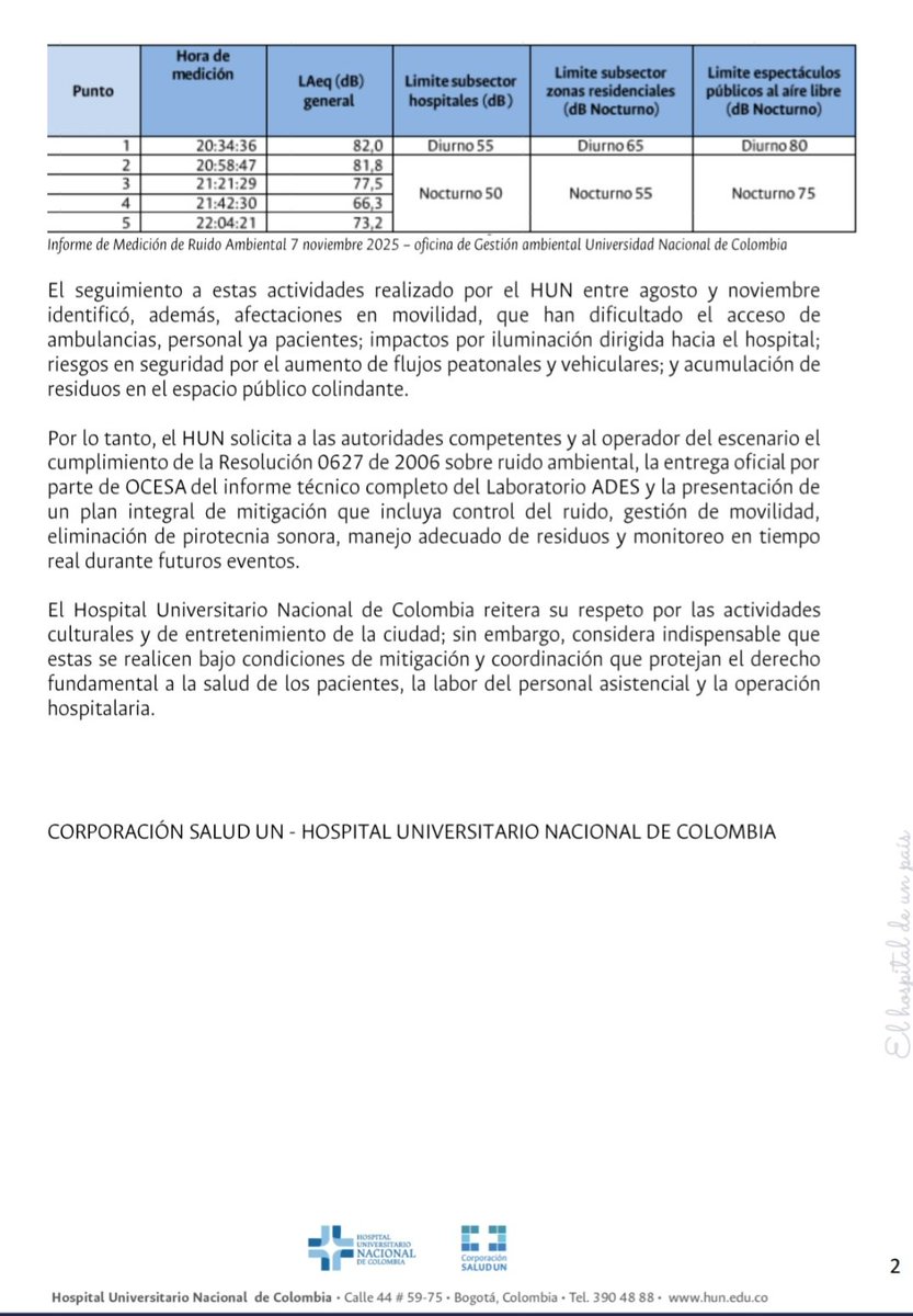 SalitreElGreco's tweet image. La Universidad Nacional SE PRONUNCIÓ ‼️Cuando entenderá la @Bogota qué nos está MATANDO la #afectacion #ruido #torturaacustica #ilegalidad en el Parque Simón Bolívar Centro Bolivariano por los permisos a @ViveClaro_Co @OcesaColombia. No más abusos y violacion de derechos 📣📣