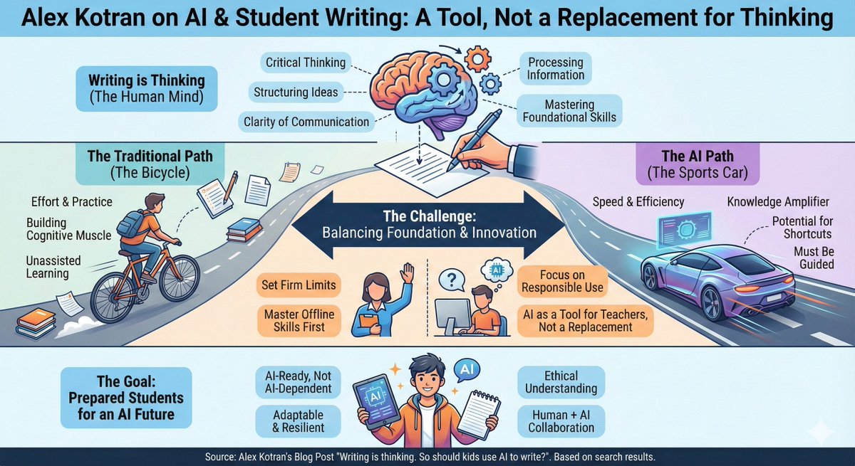 tonyvincent's tweet image. Alex Kotran argues that writing isn&apos;t just about the output; it&apos;s the process of structuring ideas.

alexkotran.substack.com/p/writing-is-t…

Visual summary generated by Gemini.