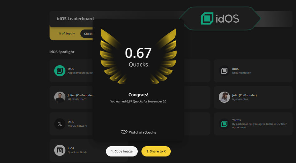 GM fam 🫡🔥
Been grinding the IDOS project on <a href="/wallchain/">Wallchain Quacks</a> and it’s already paying off —
just earned 0.67 Quacks in one day 🦆💸
Wallchain turns your on-chain insights into real rewards, and the leaderboard?
 Surprisingly easy to climb if you’re consistent. 🥇⚡

Wanna join the