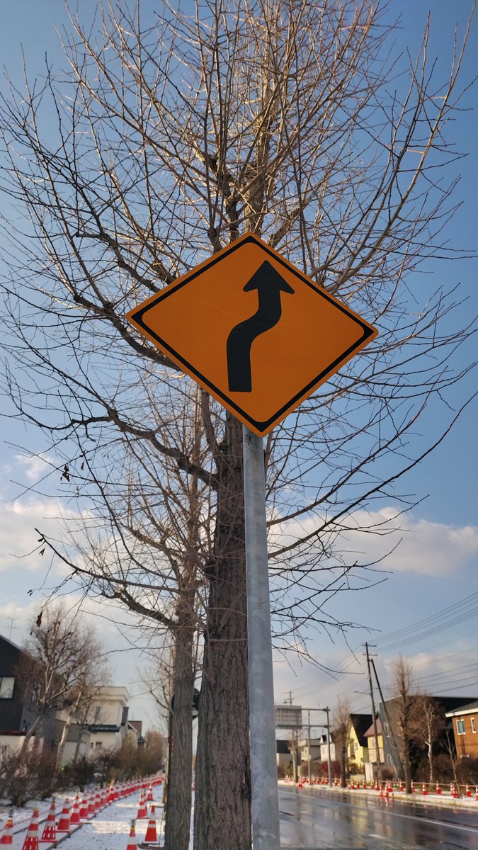 何かがおかしい右背向屈曲あり
#警戒標識
#札幌市厚別区