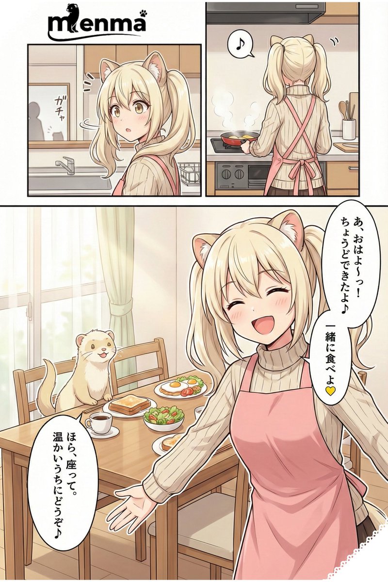 menmaFerretLove's tweet image. バナナ2スゴい🤩
※これは&quot;漫画風&quot;とプロンプトに入れたver

#フェレット娘
#AIイラスト