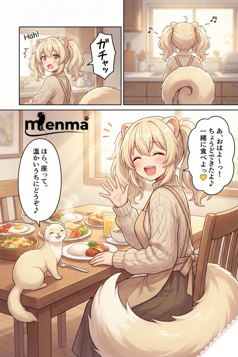 menmaFerretLove's tweet image. バナナ2スゴい🤩
※これは&quot;漫画風&quot;とプロンプトに入れなかったver

イラストのタッチが若干違いますね🤩楽しい🤭

#フェレット娘
#AIイラスト