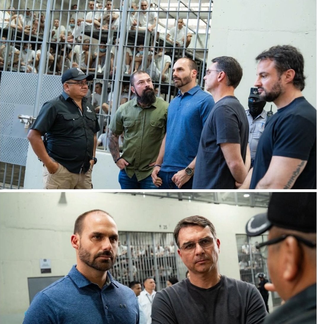 Esta semana, o Eduardo Bolsonaro estava em El Salvador, defendendo a ditadura e o modelo prisional de lá. Agora eles estão todos chorando, dizendo que o Bolsonaro não pode ficar preso. Se eles defendem esse modelo, pq não serve pro Bolsonaro?