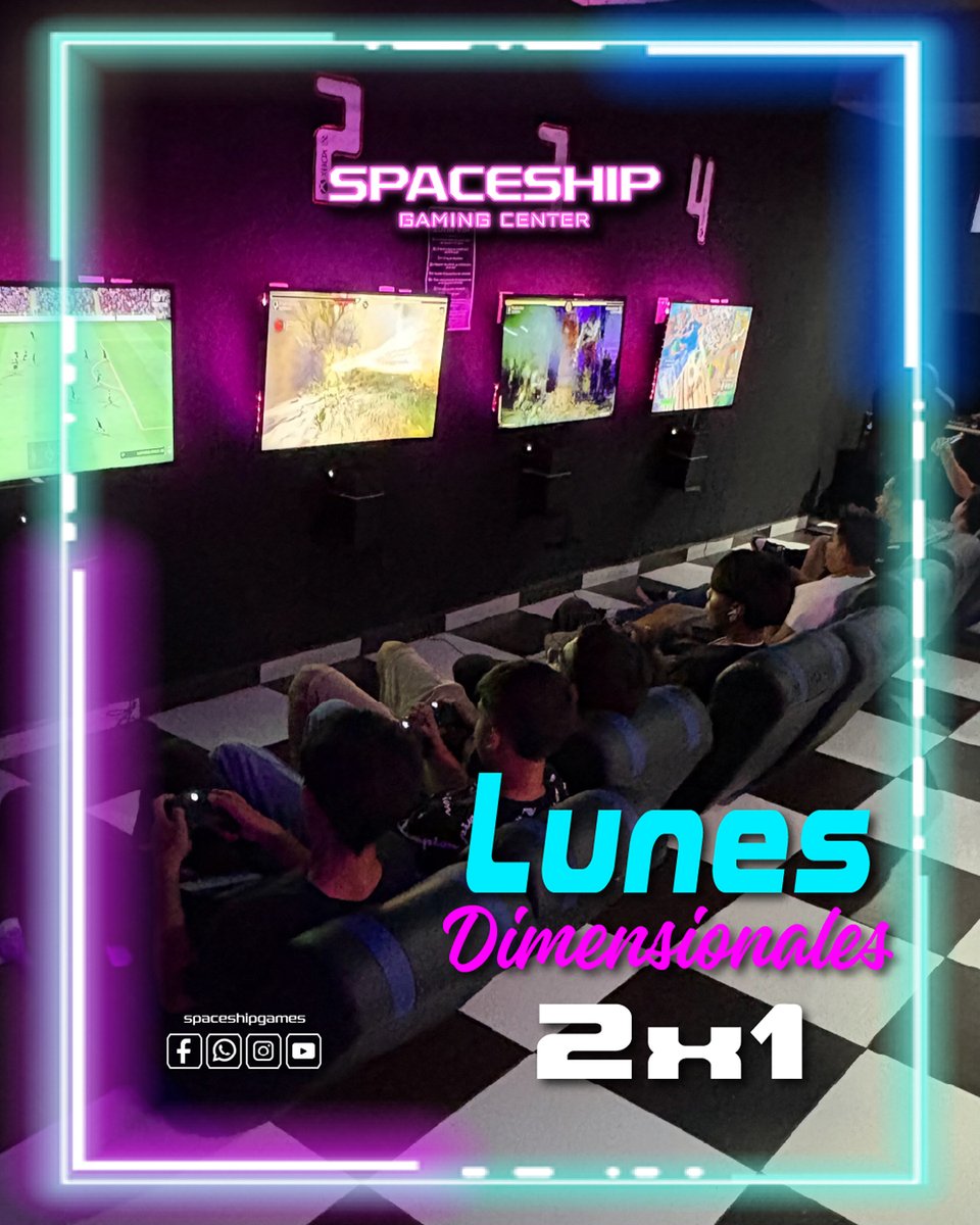 CenterSpaceship's tweet image. ¡Arranca la semana en otra dimensión! 👾✨
Este #LunesDimensional ven a Spaceship y aprovecha el 2x1 en la planta alta.

Más horas de diversión… ¡al precio de uno! 💥

#LunesDimensionales #PromoGamer #Games #Gamers #Consolas #GamingCenter #Spaceship #Galacticos