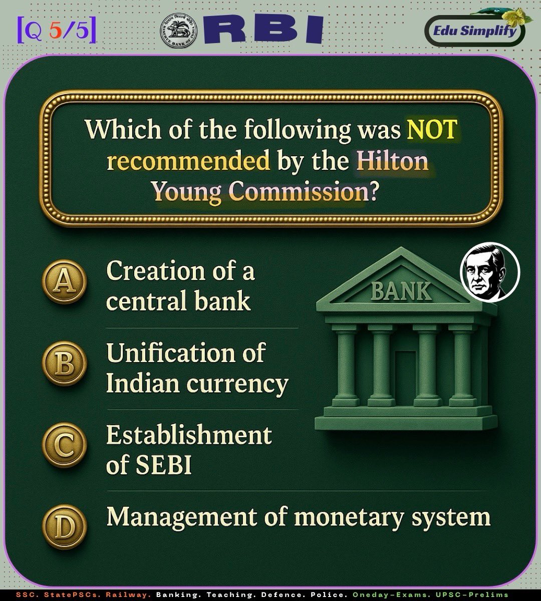 edusimplify's tweet image. Topic: RBI and Hilton Young Commission

(Aspirants, show some support 👍)  
#UPSC #UPSC2026 #CompetitiveExams #SSC #WBCS #RBI #CurrentAffairs #EduSimplify