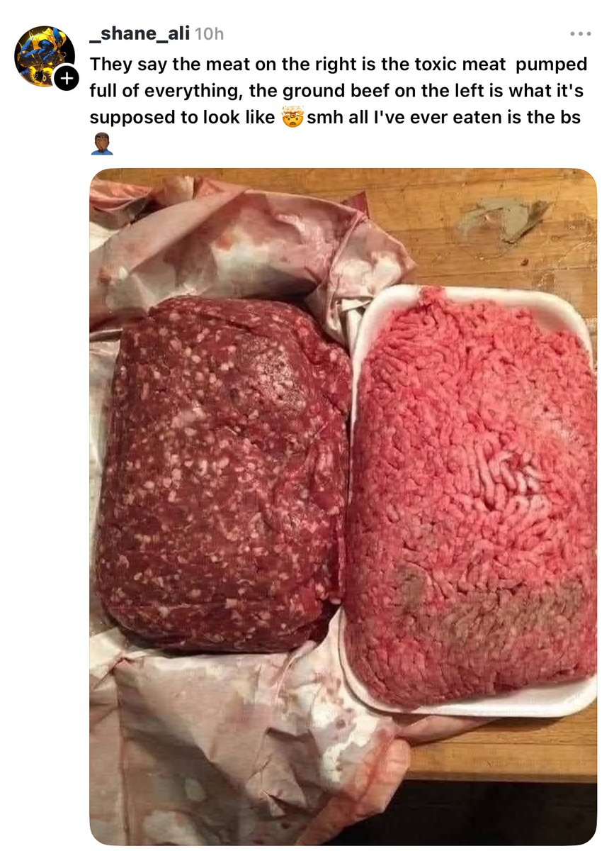 All I have ever seen in the grocery store is the type of ground beef on the right. 

Have we been eating toxic meat all this time? Where do we find the good stuff?