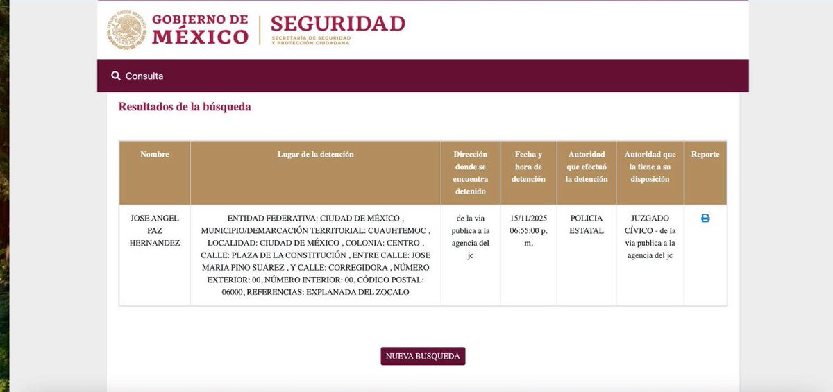 🇲🇽👇🏻 Ojos en México 😱

Hasta ahora no hay información sobre el paradero de José Ángel Paz Hernández y Carlos Cruz Guillén, detenidos en la marcha del 15N y trasladados a Venustiano Carranza.

En el Registro Nacional de Detenciones (RND) solo aparece el ingreso de José Ángel y,