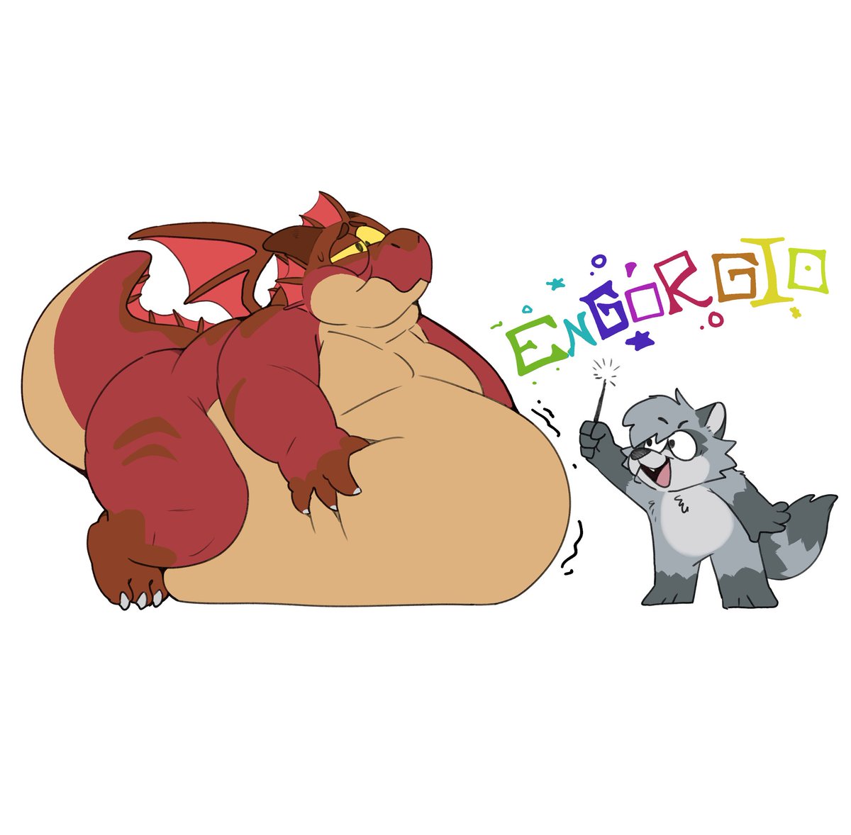 Terrible_Tyran's tweet image. I’ve been really feeling the red dragon look as of late, so I figure that’s a good enough reason to post this… featuring @RaccSnacc practicing his favorite spell on a rather cumbersome Tyran who’s gut is now roiling full of magic~ 

🎨: @casterdawg