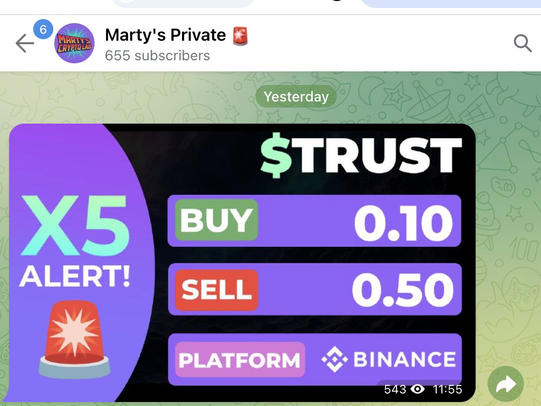 martyscryptolab's tweet image. $TRUST x5 signal successfully hit the target! Entry at $0.10 → Exit at $0.50. 🚀

#TRUSTUSDT