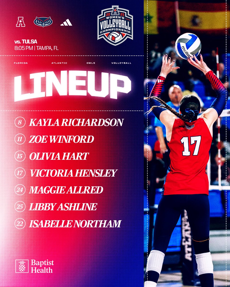 Opening round starters vs. No. 3 Tulsa!

Presented by <a href="/BaptistHealthSF/">Baptist Health</a>

📺 tinyurl.com/mr6dzz29
📊 statb.us/b/624868

#WIP🏝️