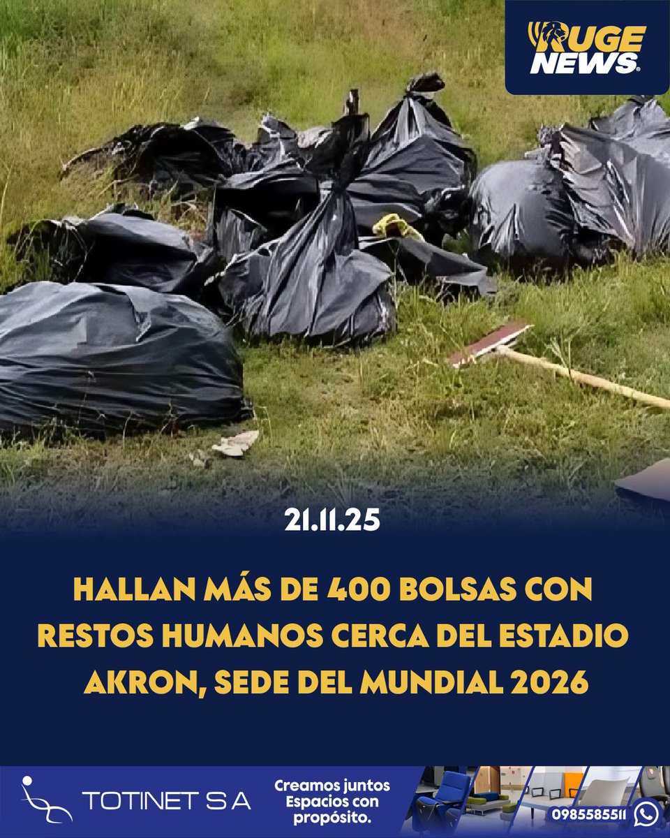RugeNews's tweet image. Impactante hallazgo cerca del estadio Akron 😢⚠️ Más de 400 bolsas con restos humanos fueron encontradas en Zapopan, Jalisco, a pocos meses del Mundial 2026. Colectivos denuncian falta de transparencia y retrasos en la identificación 🕵️‍♂️💔
#México #Jalisco #FosasComunes…