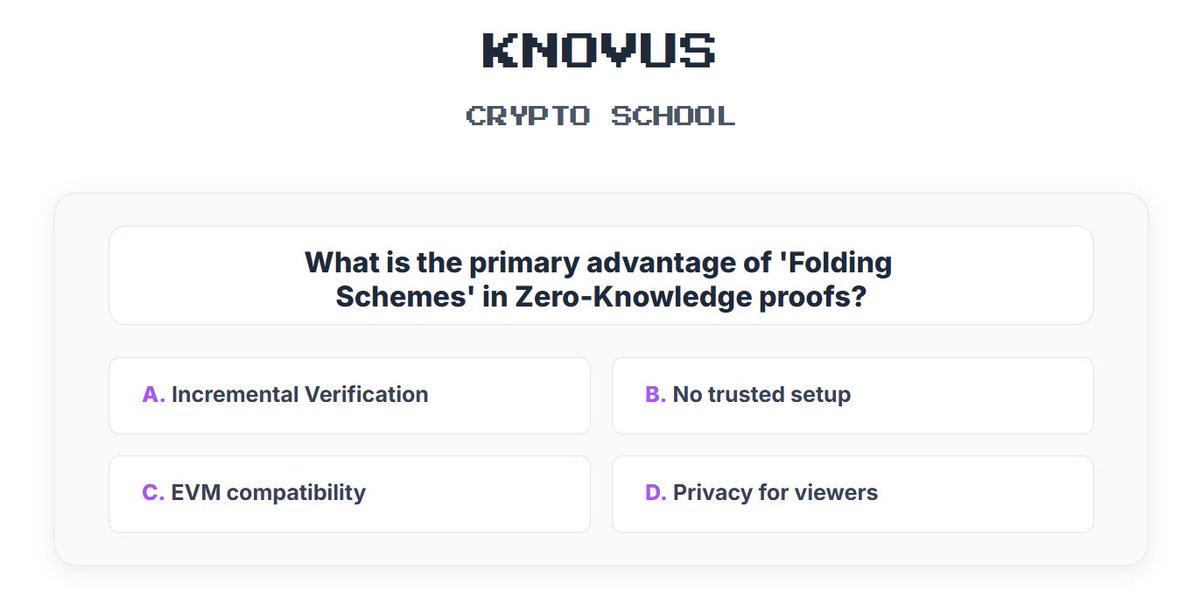 Knovusofficial's tweet image. Knovus Crypto School is in Session! 

Subject: ZK-Folding Schemes.

Hint: It is the ultimate form of cryptographic recursion. It allows us to &quot;fold&quot; two instances of a problem into a single instance, over and over again, preserving the proof at every step.

The question is now…