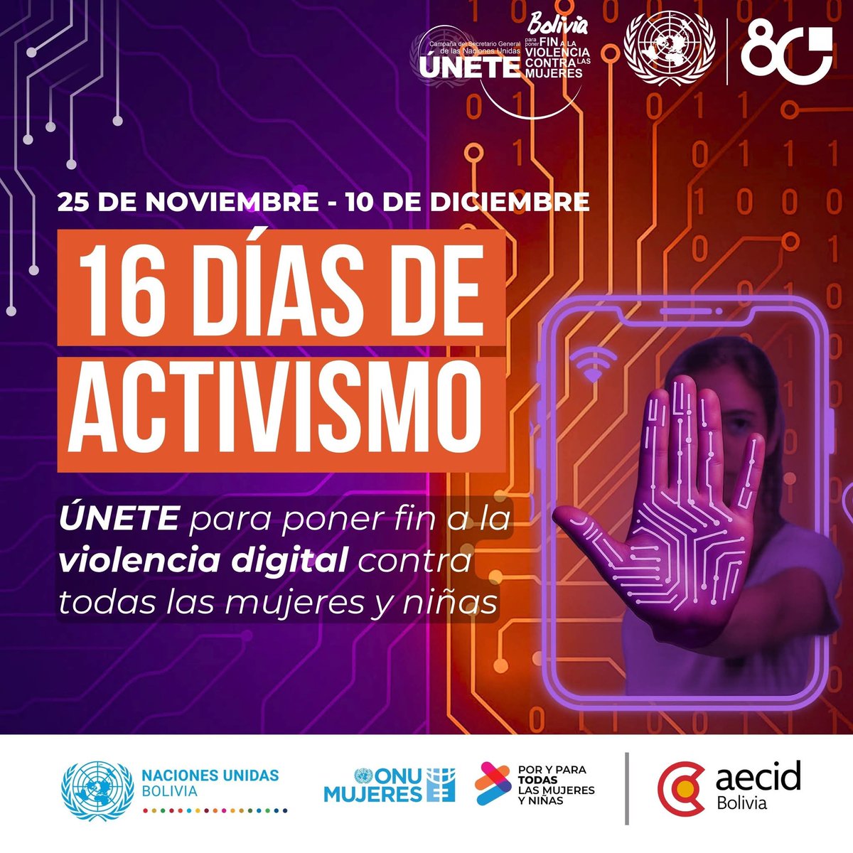 onumujeresbol's tweet image. 🟠 16 Días de Activismo | 25 de noviembre – 10 de diciembre

#ÚNETE para poner fin a la violencia digital contra todas las mujeres y niñas.
La tecnología debe ser un espacio seguro, libre de amenazas, acoso y discriminación.
#NoHayExcusa #EsViolenciaDigital #16días #ÚneteBolivia