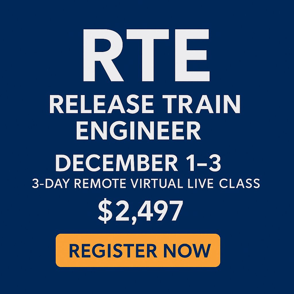 AgilityConsult2's tweet image. 🚨 GUARANTEED TO RUN 🚨 
Advance your SAFe journey with our RTE 6.0 Certification Course led by expert SPCT instructor
📅 December 1st through 3rd Register Here: agilityconsultinginternational.com/aci-classes/re…
 #SAFe #RTE #ScaledAgile #AgileLeadership #AgilityConsulting