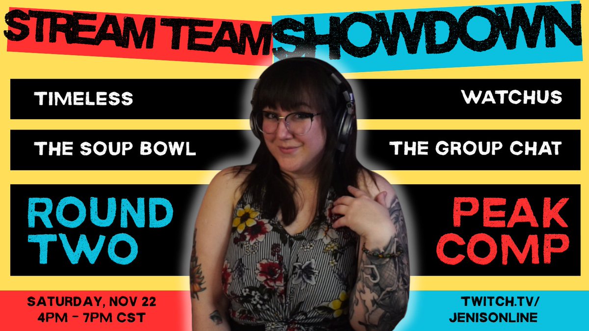 Round 2 of the Stream Team showdown is UNDERWAY! 💪

11/22/2025 @ 4PM CST
4 stream teams compete to make it to the FINAL ROUND in... 

🗻A PEAK COMPETITION 🗻

Team WATCHUS: 
@nerdtitantv 
<a href="/NickMoore911/">NickMoore911 on Twitch!</a> 
<a href="/clurrfitzy/">The Professor</a> 
<a href="/DrakeTheSnakeTV/">DrakeThe_Snake</a> 
versus
Team The Group Chat: 
<a href="/Negativeslimez/">NegativeSlimez</a>