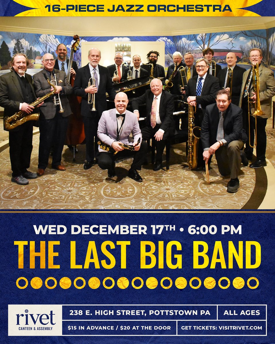 Start the holidays early with a joyful evening of big-band jazz! The Last Big Band returns to Rivet on December 17. Bring your favorite people, enjoy delicious food and drinks, and settle in for a fully festive night out!

🎟️ Get tickets early and save: eventbrite.com/e/the-last-big…