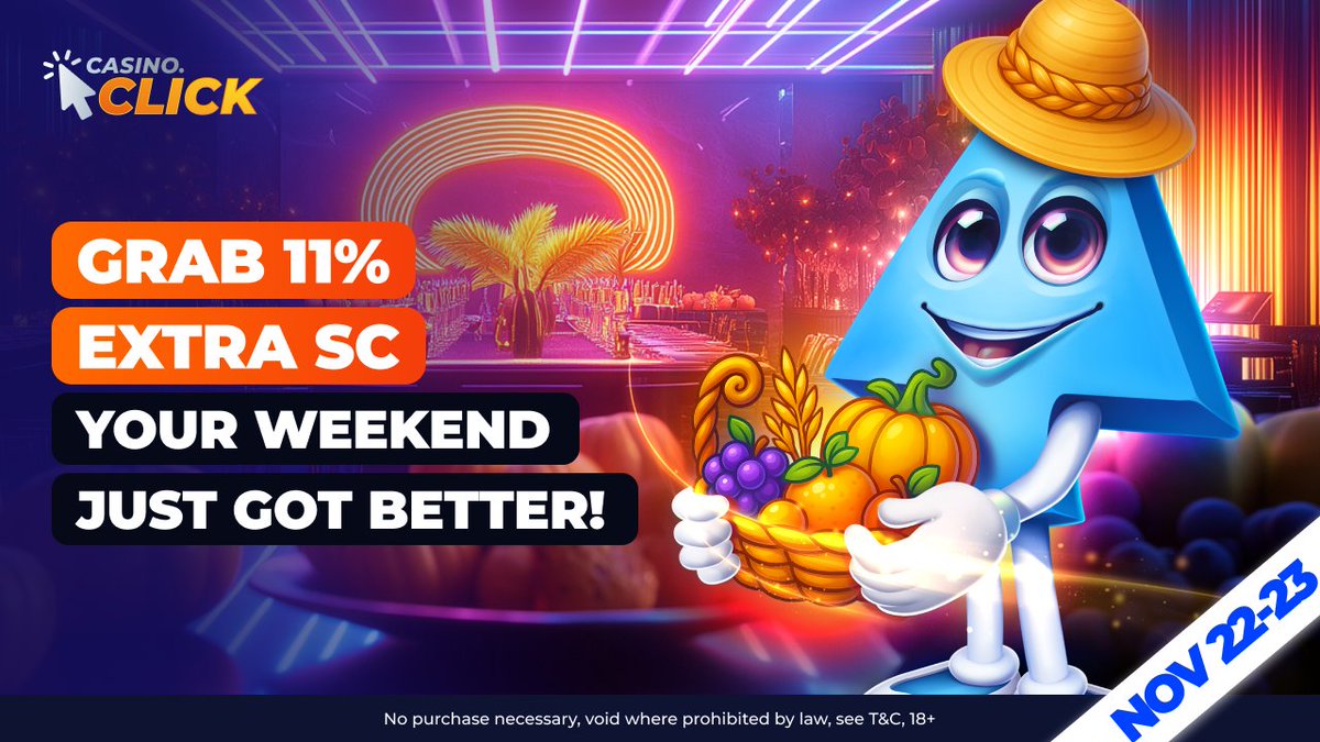 casinoclick's tweet image. Flip the switch to weekend mode with 11% Extra Coins. 👇

💰 GC 390K + SC 39 - $34.99
💰 GC 890K + SC 89 - $79.99

📅 Each valid 3x/day till Nov 23, 11:59 PM EST

Plus, new fall tournaments start soon!

Let’s play 👉 bit.ly/4kGuB2x 

#WeekendMode #FallTournaments #Casino